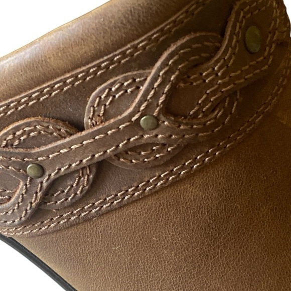 CLARKS Marion Coreen DARK TAN Wedge Mules Clog 2 1/2” Size 11  NW…Minimalist - Picture 11 of 14